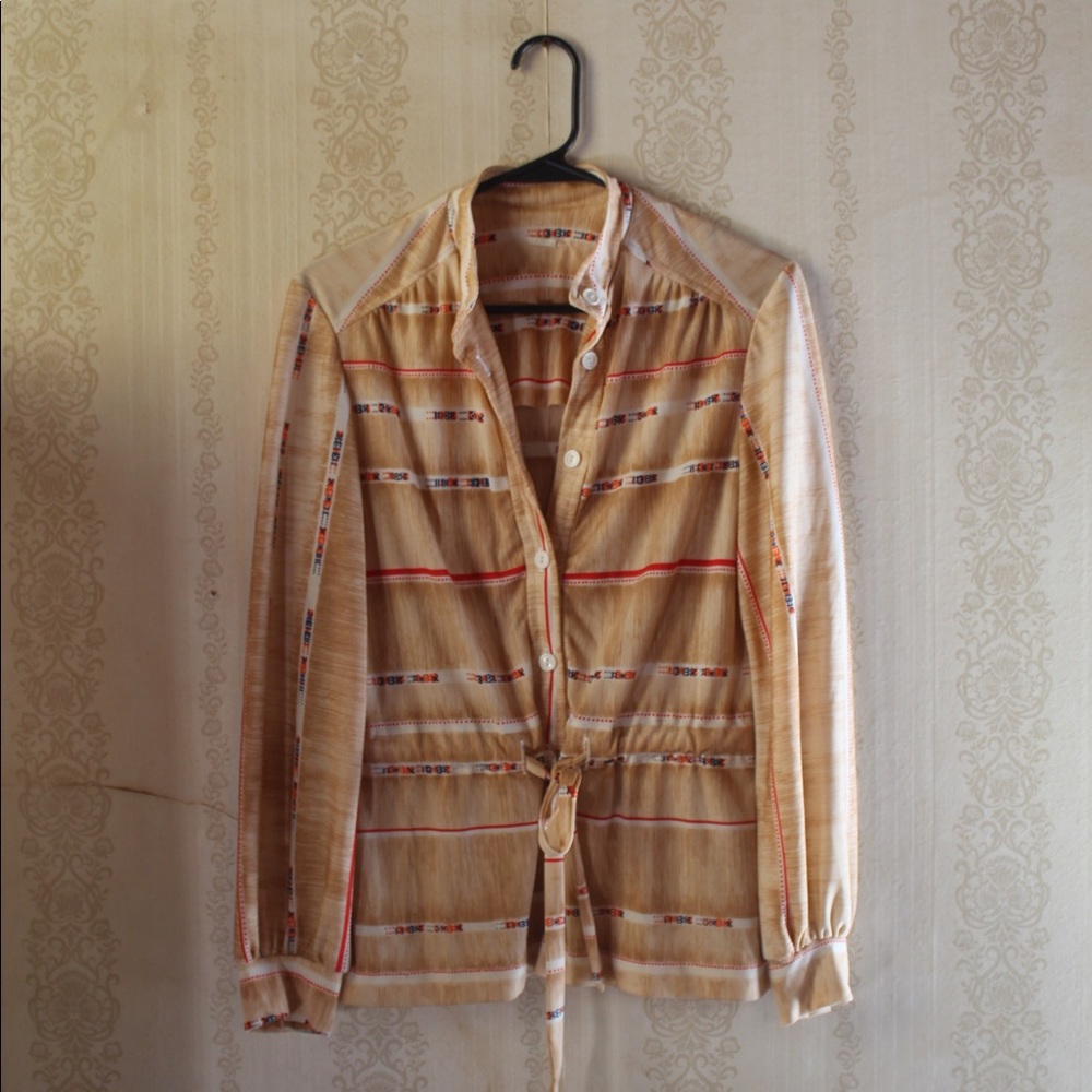 Vintage Stripe Southwestern 70s Boho Blouse Top